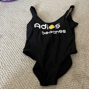 Black bathing suit, “Adios Beaches”